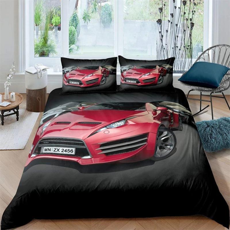 Race Car King Queen Duvet Cover Cool Speed Racing Bedding Set Teens Men Black Sport Car Quilt Cover Polyester Comforter Cover