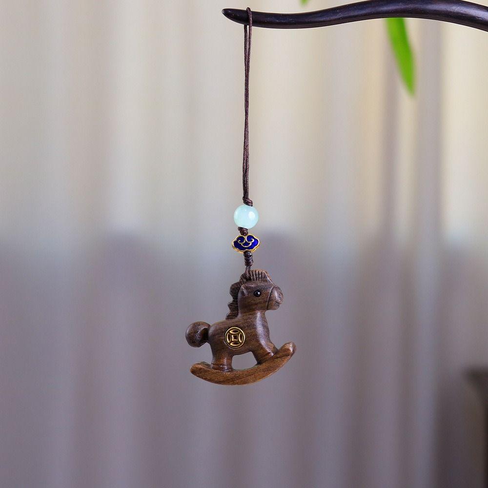 Traditional Horse Keychain Wooden Zodiac Key Ring Chinese Style Mobile Phone Chain New Year Gift