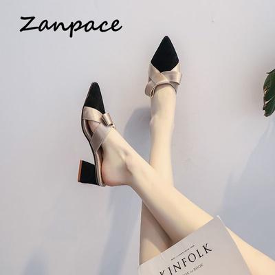 Новые летние современные тапочки женские 2024 года, остроконечные толстые каблуки, женская обувь, модные уличные сандалии, высокие каблуки, сексуальные черные шлепанцы для женщин