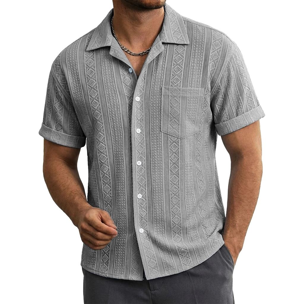 Мужская повседневная рубашка с карманом и воротником, с коротким рукавом