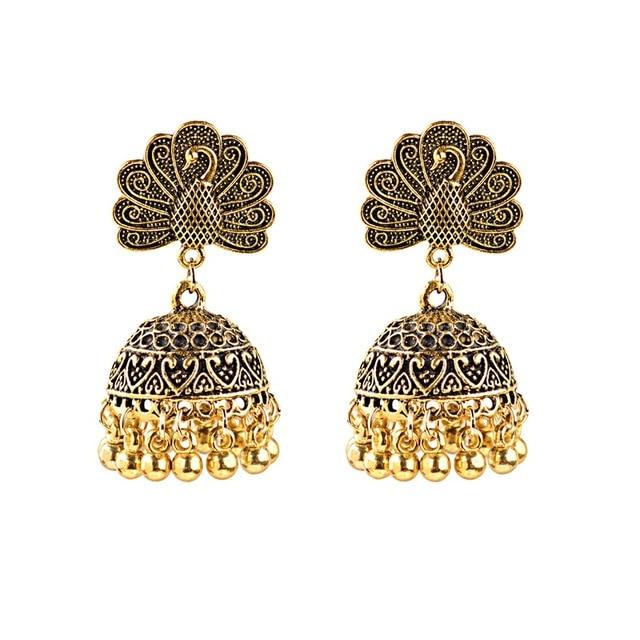 Новые этнические винтажные женские геометрические турецкие серьги Jhumka индийские украшения золотые серьги с кисточками в виде колокольчиков турецкие украшения