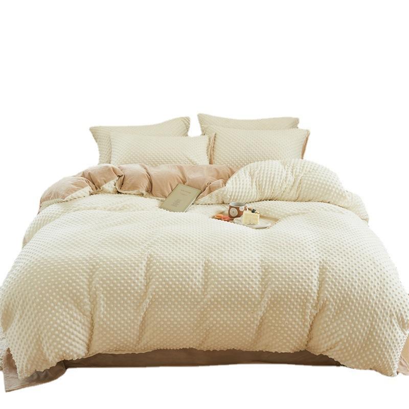 Solid Color Bean Velvet Four Piece Set, Thickened Warm Milk Velvet Bed Sheet, Quilt Cover, Flannel Bed