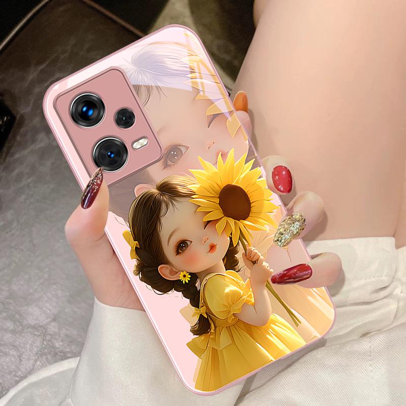 Подсолнух Девушка Розовый Для Xiaomi 14 Ultra 13 Lite Redmi Note 13 11 Pro 12 Plus Poco X6 3 Pro F4 6 GT Чехол для телефона из закаленного стекла