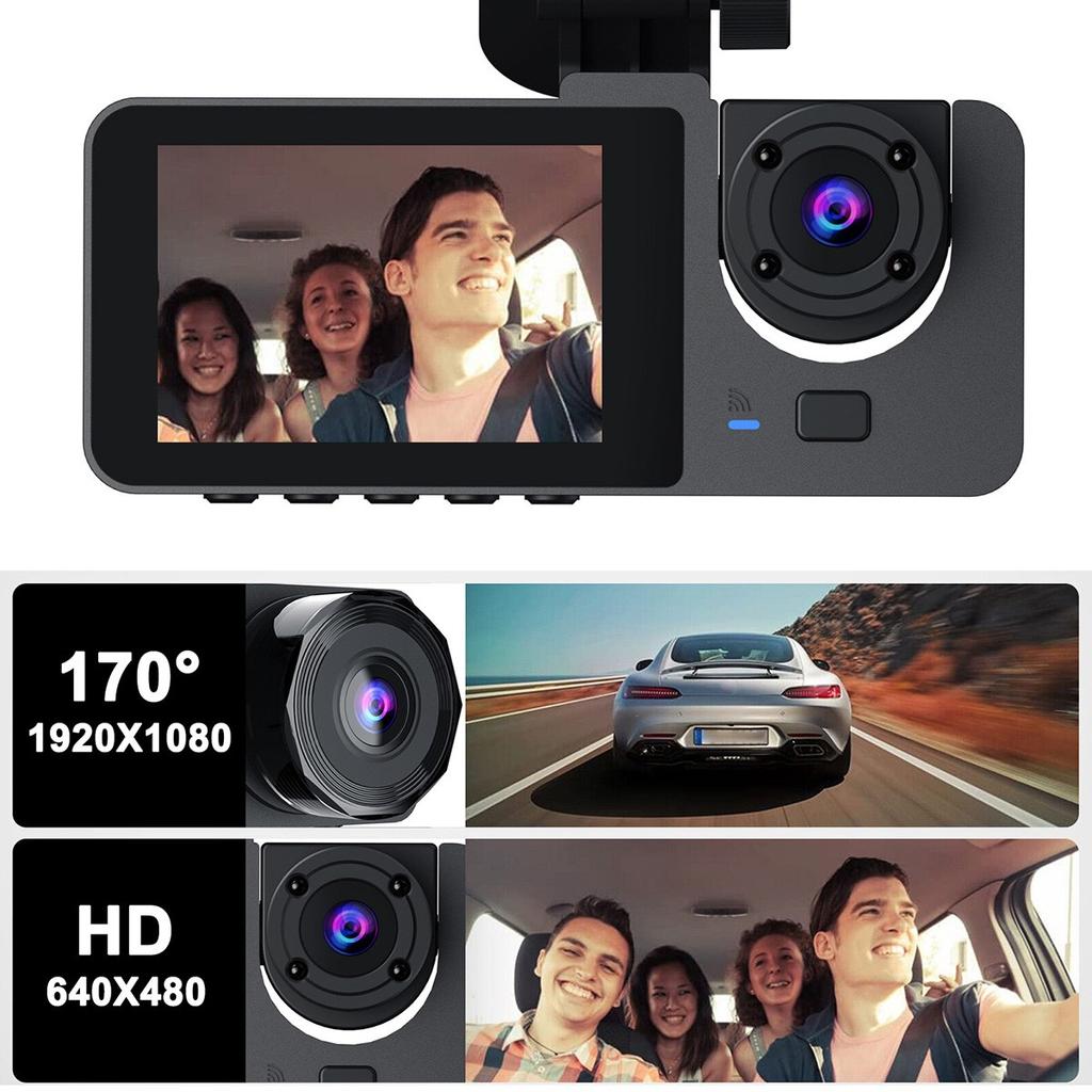 New 1080P HD Night Vision Car Driving Recorder 3-Channel Camera Video Recorder DVR Black Box Dual Lens with Rearview Camera HD Reversing Image