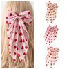 1PC Heart, Printed, Bow, Ribbon, Spring Clip, Holiday, Sweet, Hair Clip, Creative, Hair Accessory, Simple, Convenient, Gift
