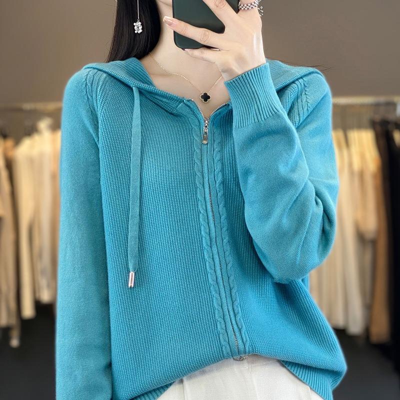 Осенне-зимний повседневный вязаный кардиган с капюшоном, простой модный стиль, свободный вязаный свитер