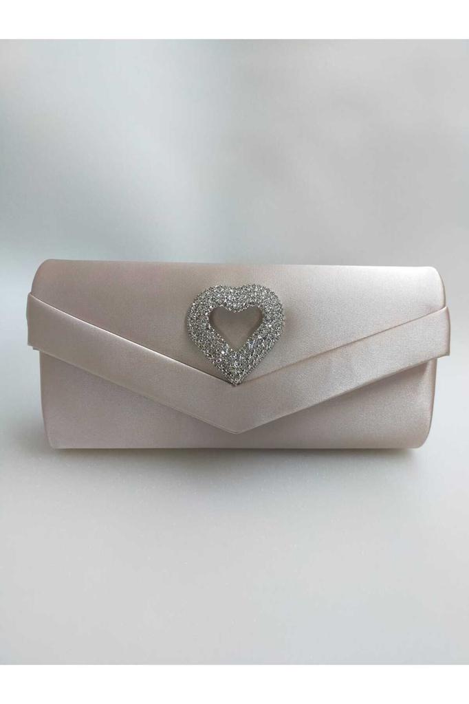 Women's Stylish and Useful Evening Dress Bag Fuchsia Satin Heart Stone Evening Dress Bag