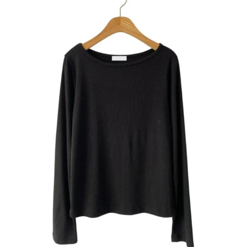 New Arrivals Open Run Women Rayon Spandex Long Sleeve Ribbed T shirT