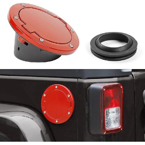 JeCar Aluminum Gas Cap Fuel Filler Door Cover for Jeep Wrangler 2007-2018 JK & Unlimited Accessories (Black)
