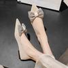Мода с кристаллами Женские балетки Французский стиль Мокасины Заостренный носок Женская обувь На каблуке Распродажа Молодежный Шикарный и элегантный Повседневный
