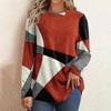 Fall Women's T-Shirt Pullover Sweatshirt Long Sleeve Geometric Patchwork Shirt Soft Lightweight Loose Top