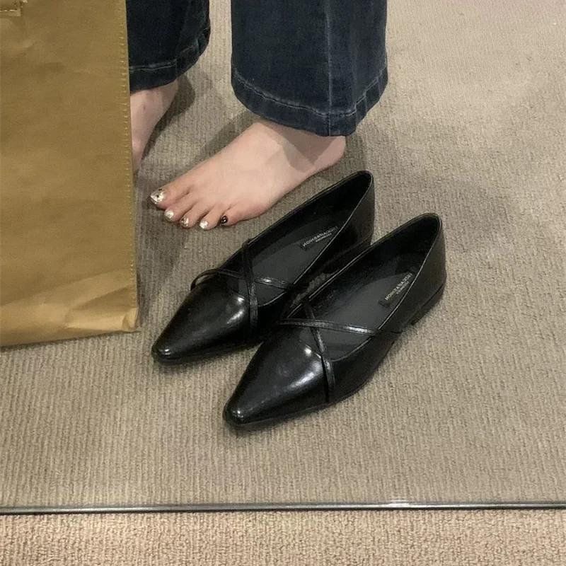 Женские туфли на низком каблуке, осенние, новые, с заостренным носком и неглубоким носком, туфли Мэри Джейн на плоской подошве с темпераментом