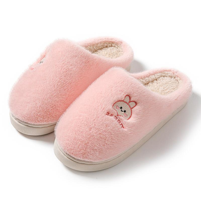 Cotton Slippers Women's Autumn and Winter Home Wear-resistant Cartoon Embroidery Warm Non-slip Thick-soled Embroidery Plush Couple Confinement Shoes