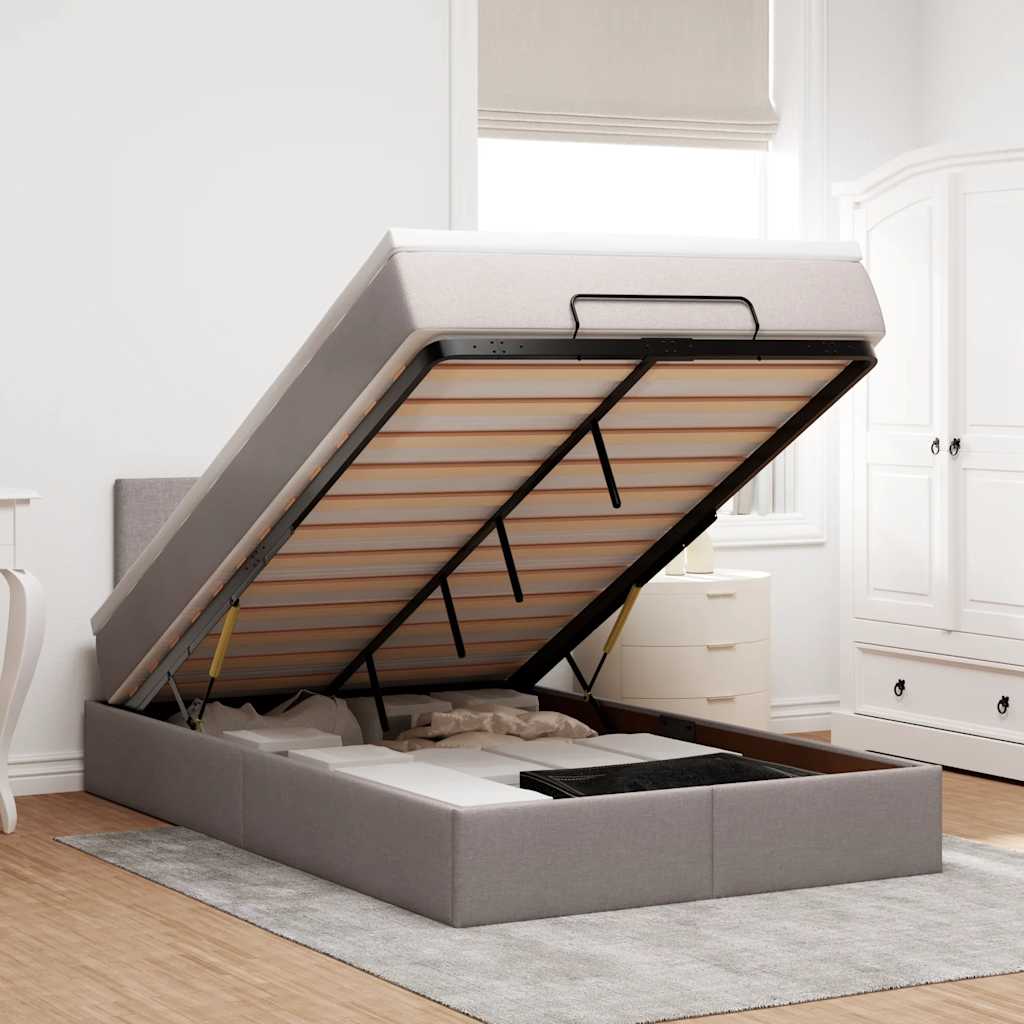 Ottoman Bed with Mattress Taupe 120x190 cm Fabric