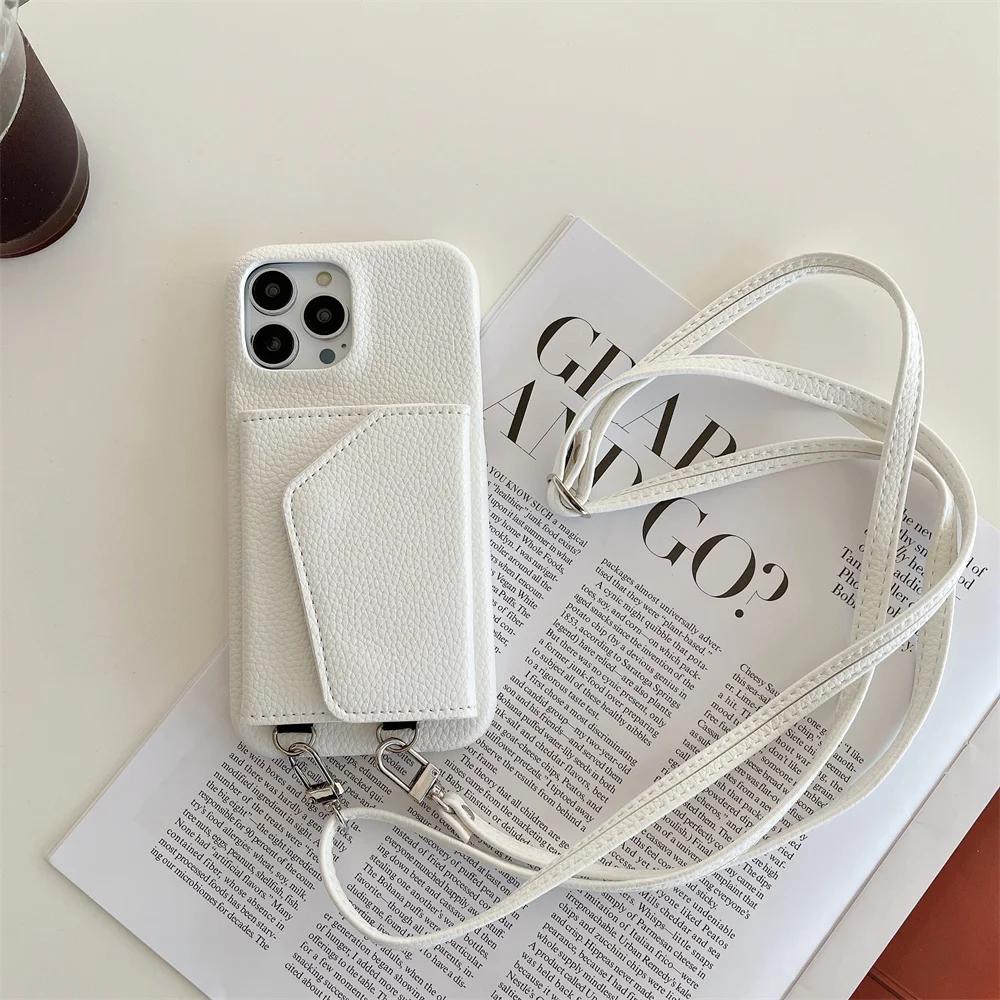 Leather Crossbody Lanyard Wallet Phone Case for IPhone 15 14 13 12 11 Pro Max Mini X XR XS Max 8 7 Plus SE 2 3 Card Holder Cover