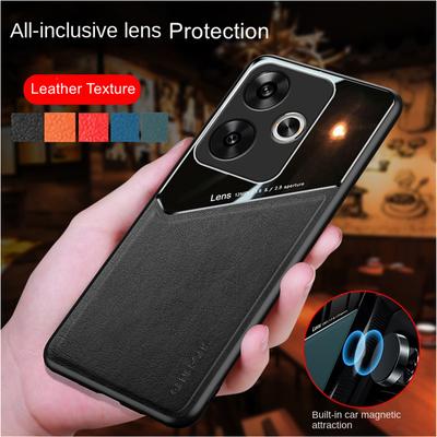 Ударопрочный кожаный текстурный чехол для Xiaomi Poco F6 Pro F5 5G X6 X5 M6 Pro 4G C65 Чехол с автомобильным магнитным держателем-присоской Бизнес Полная защита Чехол