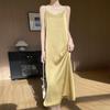 Elegant Solid Color Flower Acetate Satin V-Neck Spaghetti Strap Summer Dress for Women