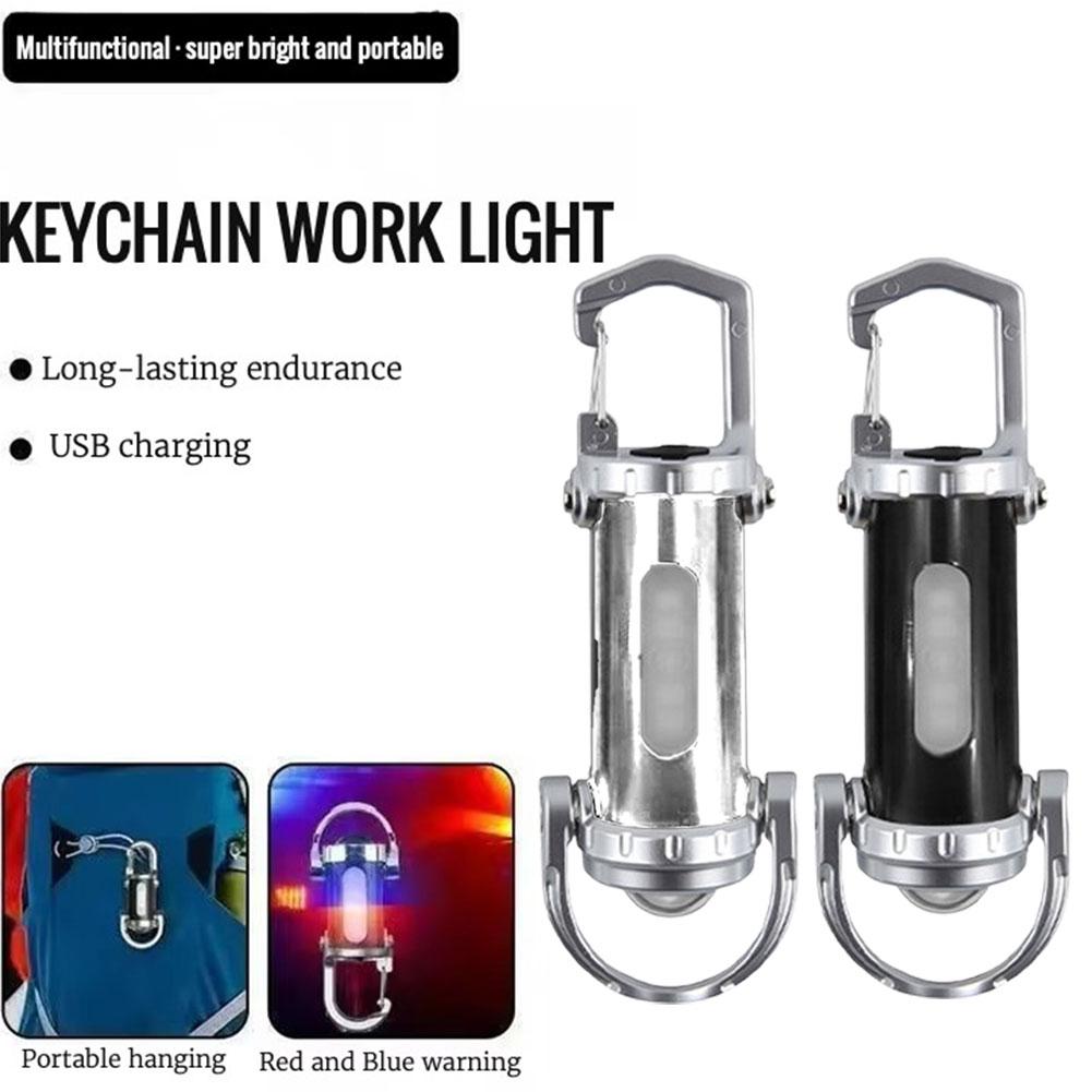 Mini Keychain Flashlights with Red&Blue Light USB Rechargeable Work Light Ultra Bright Camping Lantern for Searching Hiking