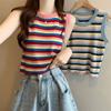Women's Dopamine Rainbow Stripe Camisole Knit Top Summer Gorgeous Beautiful High-end Sleeveless Small Vest Outer Wear