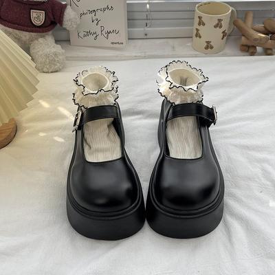 Черные туфли на платформе из маленькой кожи женские 2025 новые универсальные французские Мэри Джейн с ремешком на одной пряжке, одинарные туфли с увеличенной толщиной