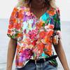 Colorful Floral T-shirt For Women Fashionable V-Neck Tops Tees Female Casual Stylish Short Sleeve Clothing Ladies Vintage Outfit