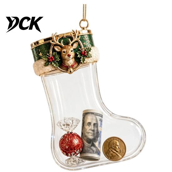 Transparent Candy Coin Filled Socks Fillable Christmas Stocking Acrylic Ornament, Tree Home Window Wall Festive Ornaments Hanging Decor, Santa Snowman