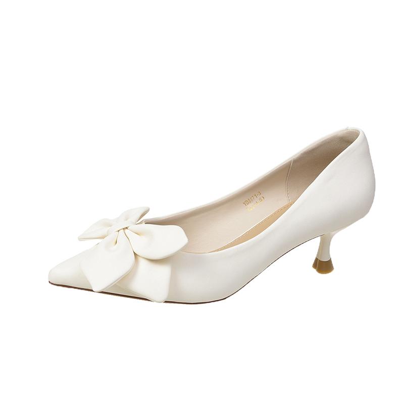Fashion 2024Bow-knot Women's Pumps Fashion Slip-on High Heels Sexy Pointed Office Shoes Solid Color Shoes Modern Party Dress Pumps