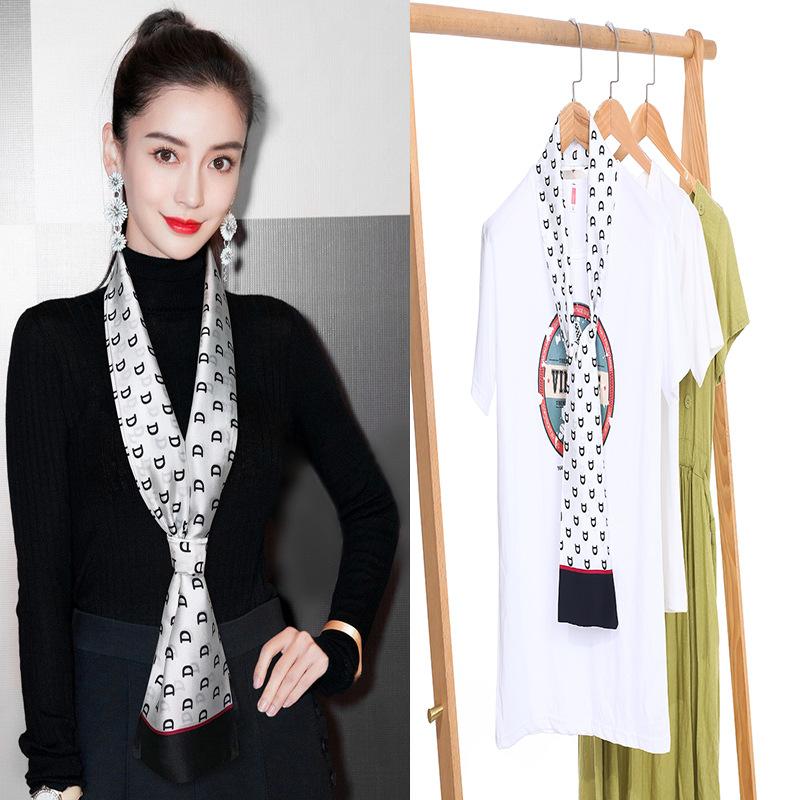 Шарф из искусственного шелка, сезонный маленький шарф, повязка на голову, длинный шарф, универсальный женский шарф с завязками