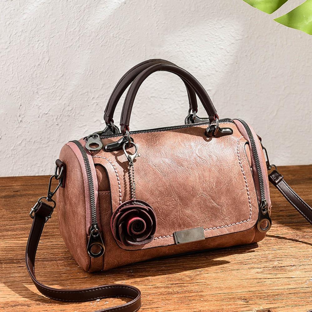 New Style PU Leather Shoulder Bag Solid Color Small Flower Pendant Leather Handbag Straddle Bag Women Use