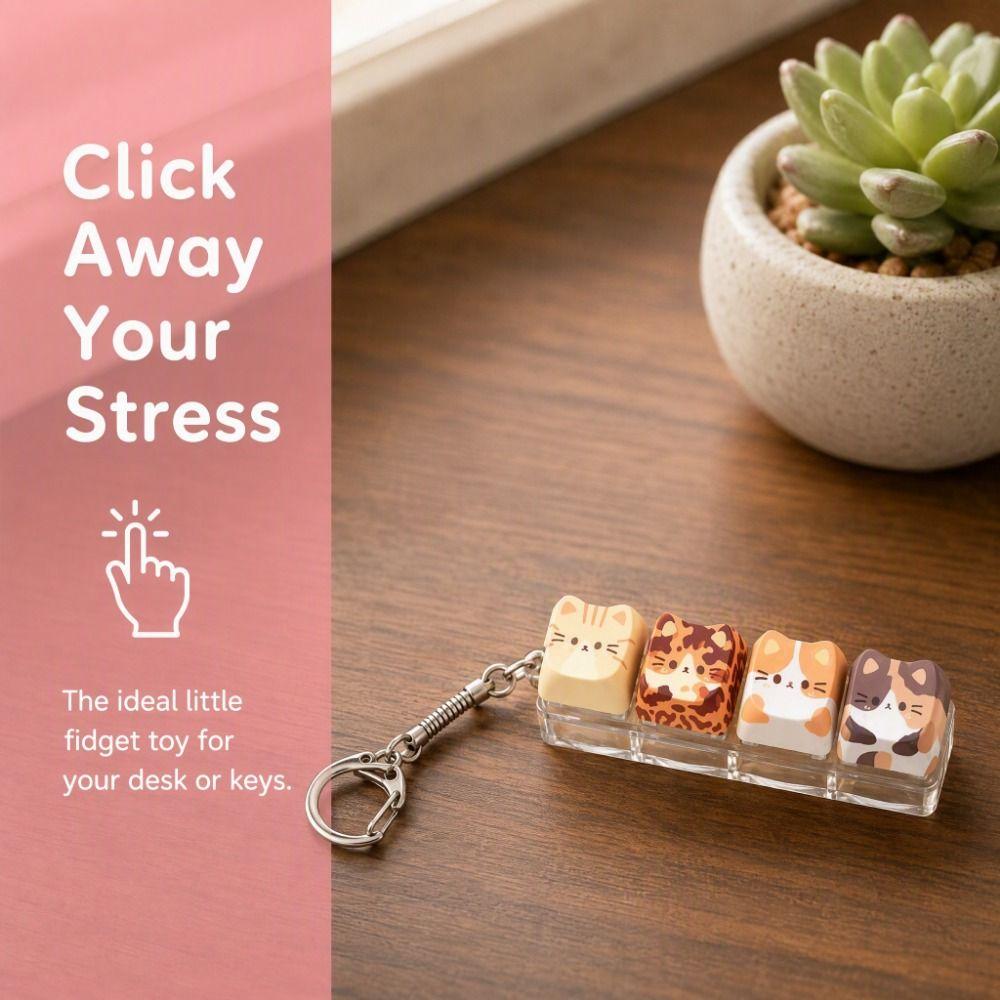 Creative Cat Fidget Keychain Kawaii Keycap Keychain Cute Finger Keyboard Pendant Backpack Pendant