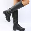 Vintage Brown Women Knee High Boots Big Size Low Heels Platform Long Boots Autumn Winter Pu Leather  Women Warm Booties