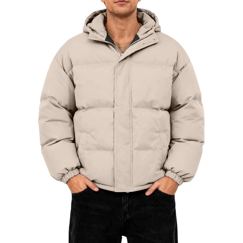 Men's Oversized Casual Down Jacket With Long Sleeves And Hood