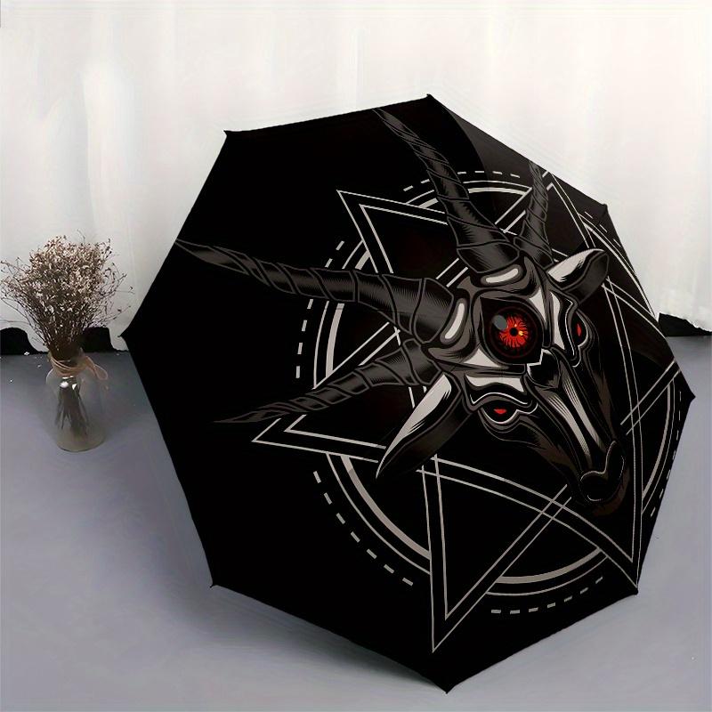 "Devil Horns Baphomet Goat Head Pentagram Sticker Decal" Umbrella, Cute Umbrella with Cute Design, Portable 3-Fold Compact Umbrella for Men & Women, V