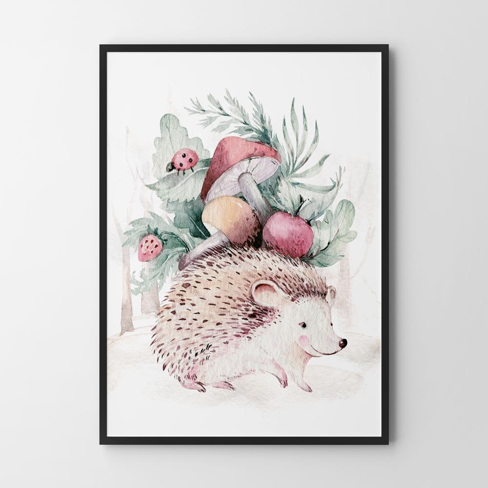 Плакат картинки для детей для детской комнаты ёж лесные животные