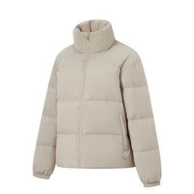 Li Ning Fitness Series Повседневная теплая куртка-пуховик с воротником-стойкой для женщин Верхняя одежда цвета хаки AYMU516-5