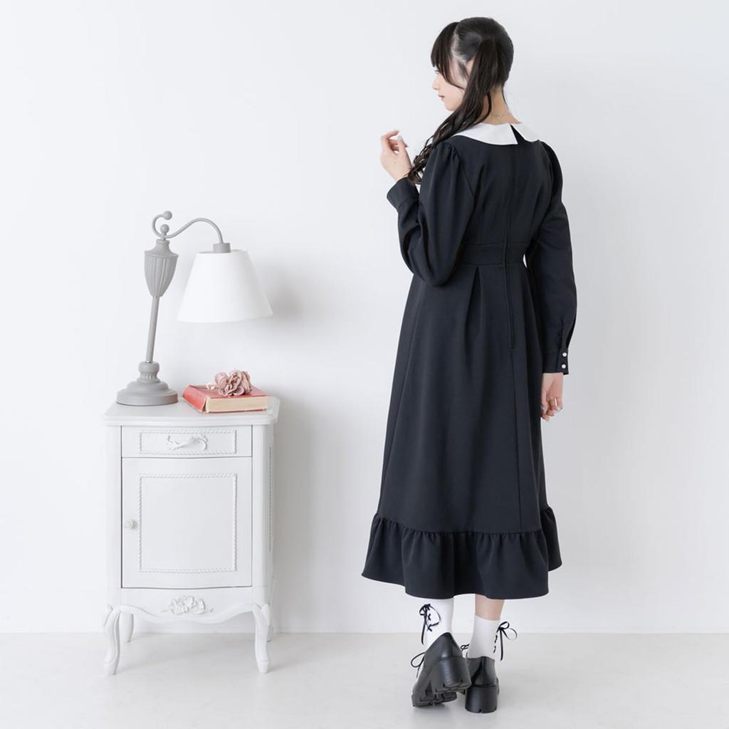 [Yumetenbo] Landmine-style Clothing [Dear My Love] Casual Dress Charlotte Dress Women's Long Black Check Yumetenbo