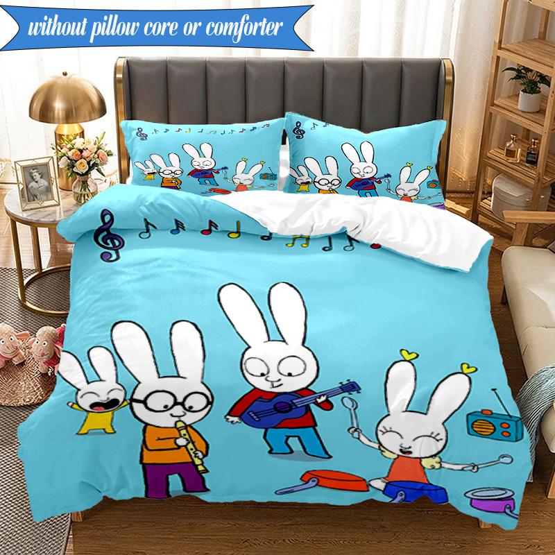 3PCS Simon the Rabbit Adventures Bedding Set 2D Printing (Includes 1 Duvet Cover + 2 Pillowcases Coreless), Bedroom decor,Fan gift
