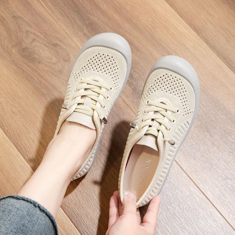 Весенне-летние вязаные ультралегкие сандалии с мягкой подошвой, нескользящие, дышащие, одинарные туфли, сетчатые, для ходьбы, для пожилых, с полыми женскими сандалиями