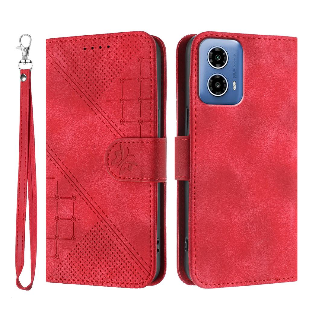 For Motorola Moto G45 5G/Motorola Moto G34 5G Leather Wallet Case Butterfly Flower Imprinted Phone Cover with Strap