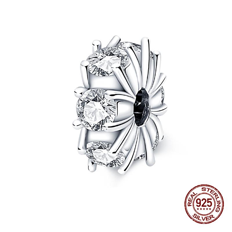 Fashion 100% 925 Sterling Silver Colorful Zircon Stars Moon Separator Charms Bead Fit Original Bracelet Fine DIY Jewelry