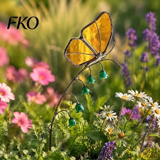Whimsical Garden Stakes Iridescent Dragonfly/Butterfly/Ladybug/Bee/Snail Stake, Lily of The Valley Metal Yard Art for Durable Lawn Mom
