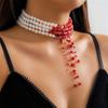 Blood Pearl Necklace, Halloween Gothic Necklace, Pearl Choker Necklace For Women, Dripping Bloody Pearl Necklace Jewelry Halloween Party Costume Gift