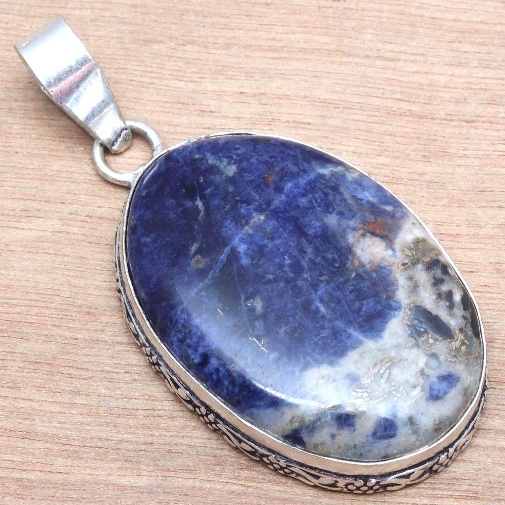 Pendant Sodalite Gemstone Handmade Mother'Day Gift Silver Jewelry 2.25"