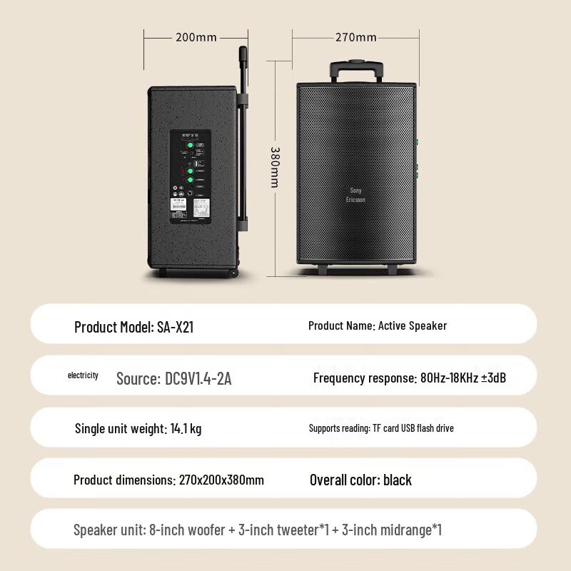 Suoai 8-дюймовая портативная KTV-колонка с двумя микрофонами