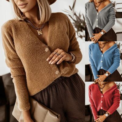 Женский однотонный свободный свитер с металлическими пуговицами, кардиган, топ