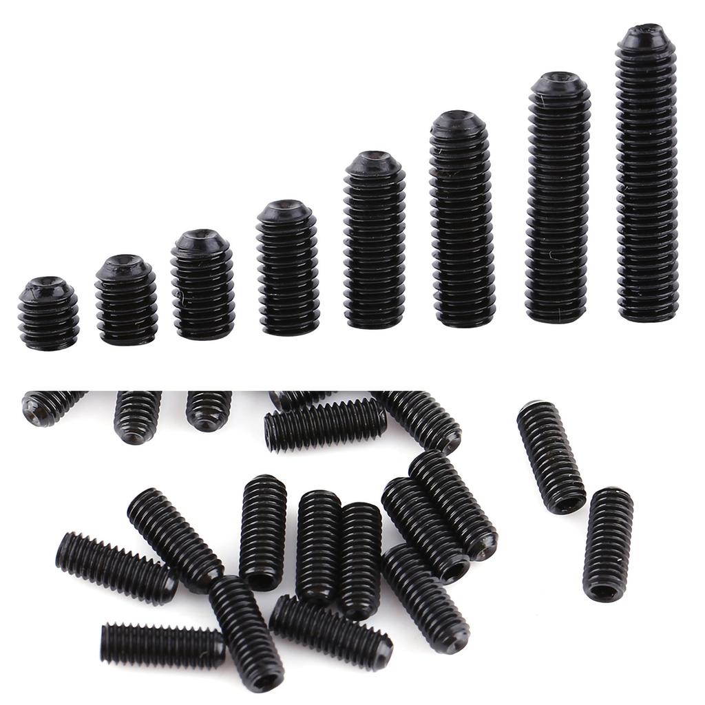 200pcs M3 Black Carbon Steel Socket Cup Point Grub Set Screw Assortment