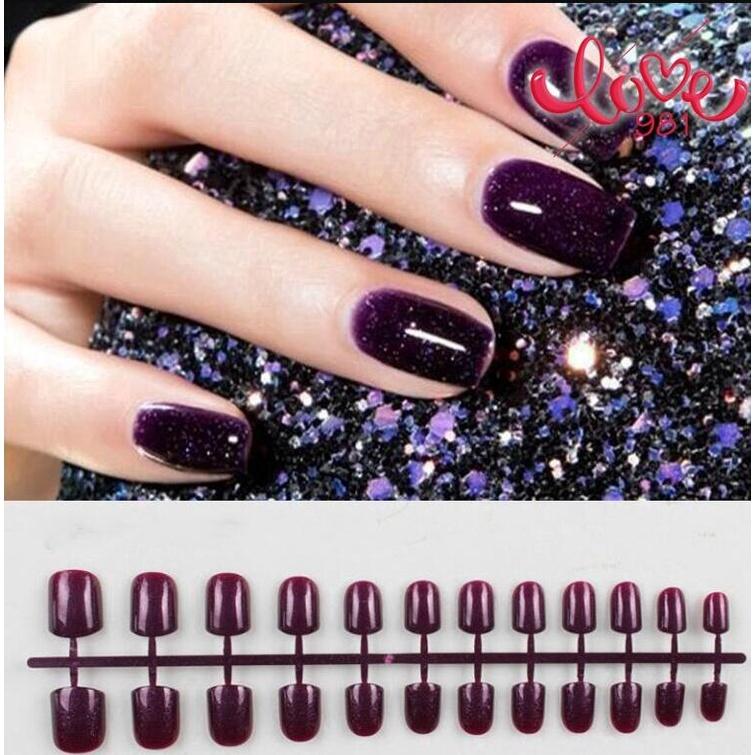 Fake Nails, Short Round, No Glue, 24 Pieces