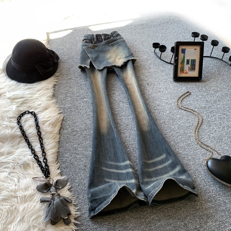 American retro high-waisted slightly pulled jeans women's summer thin thin and tall design Spice Girl trousers