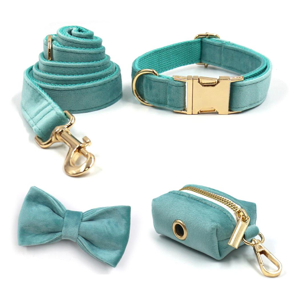 Бирюзовый ошейник-шлейка Tiffany для собаки, роскошный дизайнерский ошейник для собаки, бесплатная гравировка, регулируемый, мягкий бархатный набор шлеек для щенка