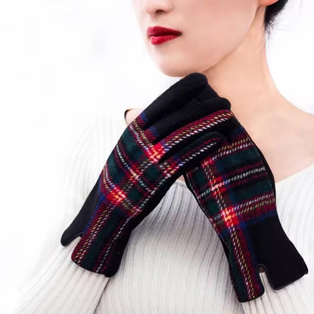 Velvet Plaid Gloves Gothic Lolita Touch Screen Gloves Fashion Wool gloves for Women